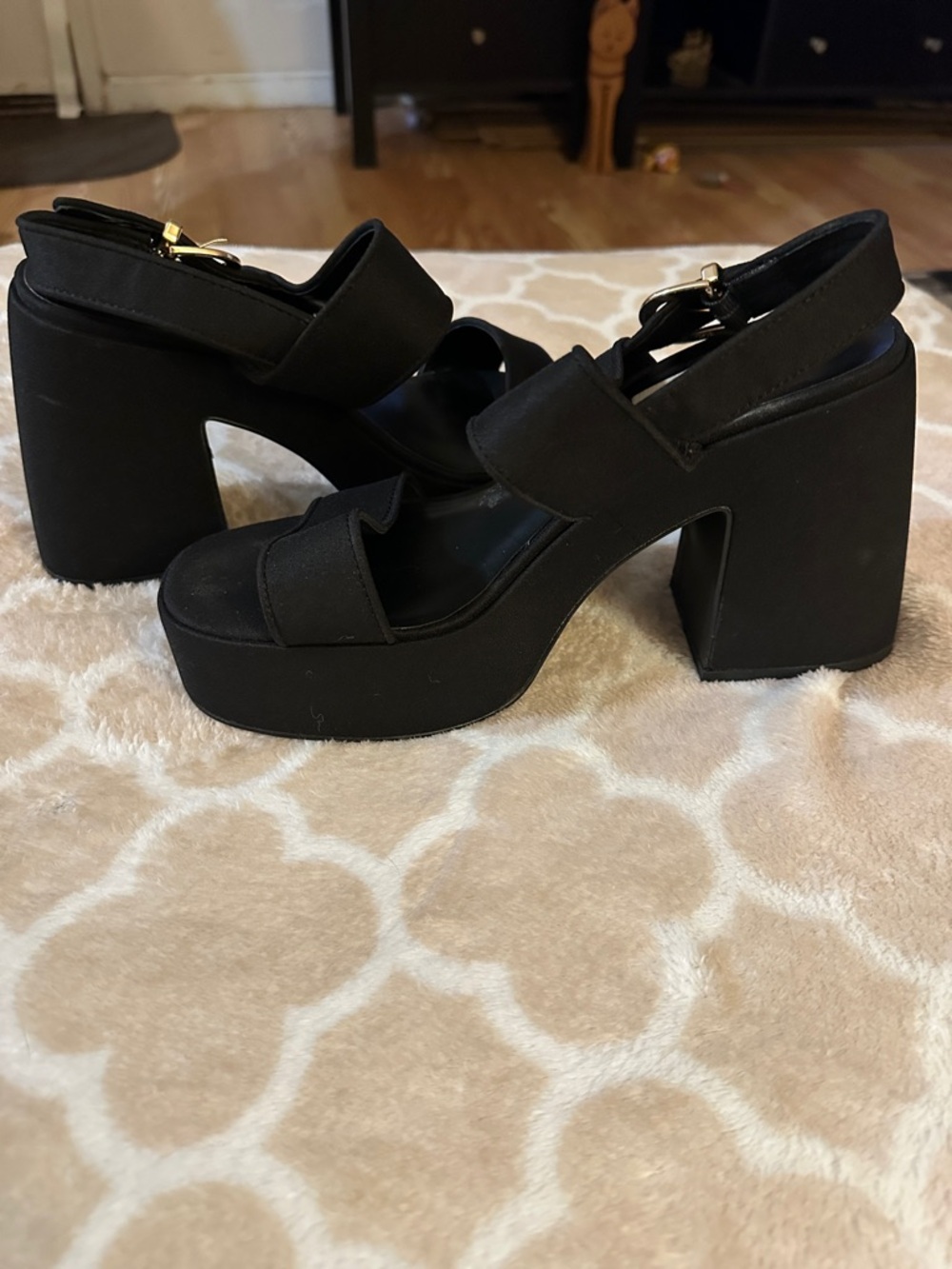 Steve Madden Black Platform Block Heel Sandals with Ankle Strap
